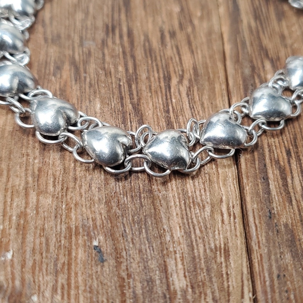 chained heart tennis bracelet solid Sterling B3238 - Picture 2 of 3